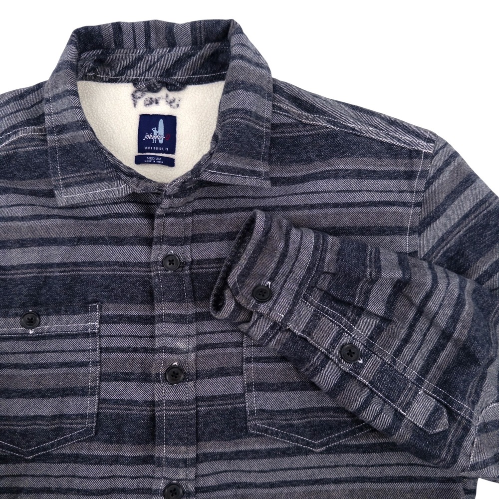 Johnnie-O Worth‎ Flannel Fleece Lined Shacket Shirt Jacket Men's Med Gray Stripe